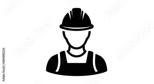 Silhouette of a construction worker wearing a safety helmet and overalls.