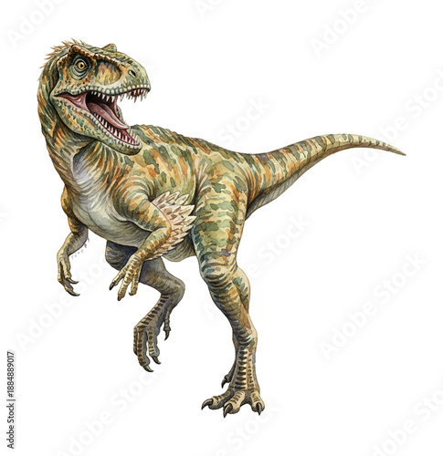 Powerful Allosaurus Dinosaur Roaring Aggressively with Open Mouth and Sharp Teeth Detailed Prehistoric Predator Illustration