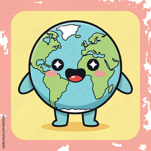 Cartoon Globe Character with Facial Expression.