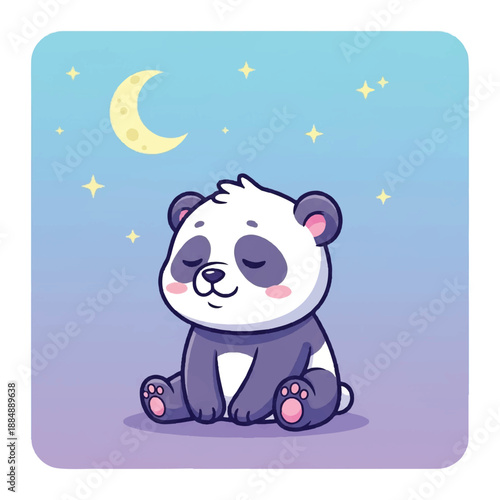Cute Cartoon Panda Sleeping Under Moonlight.