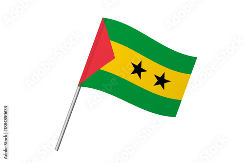Sao Tome and Principe flag - wavy stick flag of country, cultural identity and heritage. Represents national pride and unity. Vector flag isolated on white background.