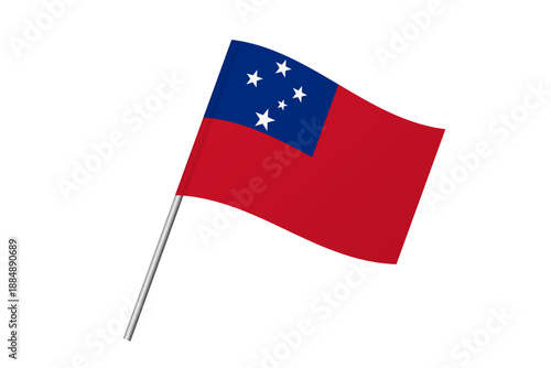 Samoa flag - wavy stick flag of country, cultural identity and heritage. Represents national pride and unity. Vector flag isolated on white background.