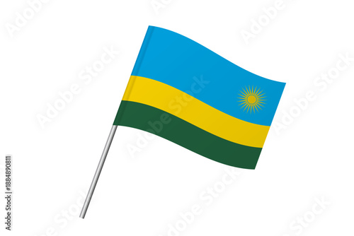 Rwanda flag - wavy stick flag of country, cultural identity and heritage. Represents national pride and unity. Vector flag isolated on white background.