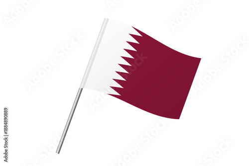 Qatar flag - wavy stick flag of country, cultural identity and heritage. Represents national pride and unity. Vector flag isolated on white background.