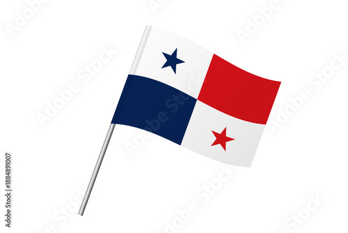 Panama flag - wavy stick flag of country, cultural identity and heritage. Represents national pride and unity. Vector flag isolated on white background.