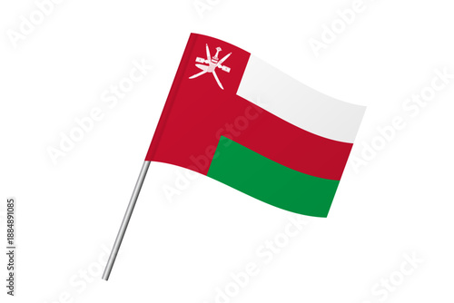 Oman flag - wavy stick flag of country, cultural identity and heritage. Represents national pride and unity. Vector flag isolated on white background.