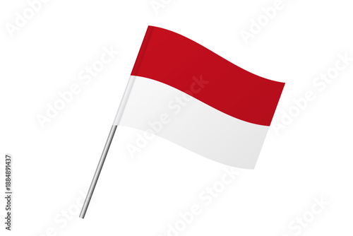 Monaco flag - wavy stick flag of country, cultural identity and heritage. Represents national pride and unity. Vector flag isolated on white background.
