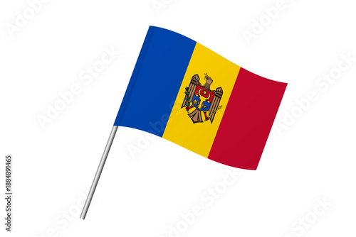 Moldova flag - wavy stick flag of country, cultural identity and heritage. Represents national pride and unity. Vector flag isolated on white background.
