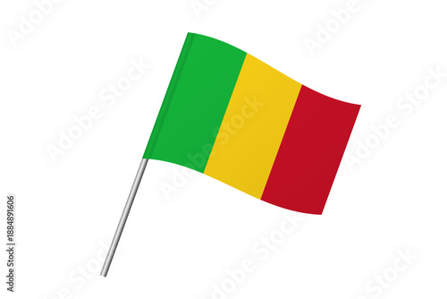 Mali flag - wavy stick flag of country, cultural identity and heritage. Represents national pride and unity. Vector flag isolated on white background.