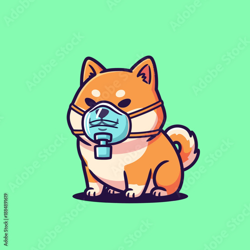Cute Shiba Inu Dog Wearing a Protective Face Mask.