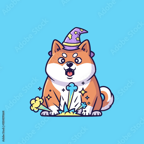 Cute Shiba Inu Dog Wizard Casting Magic Spell.