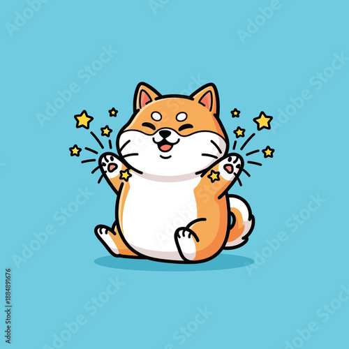 Cute Shiba Inu Dog with Sparkles Cartoon Vector Illustration.