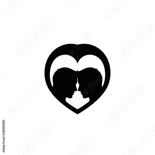 Black Heart Shape with Dove Silhouette Inside.
