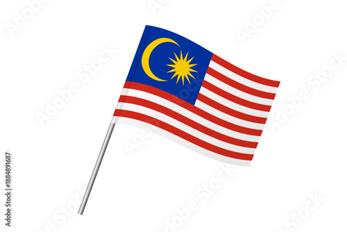 Malaysia flag - wavy stick flag of country, cultural identity and heritage. Represents national pride and unity. Vector flag isolated on white background.