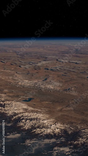 Vertical view of Earth surface from space with slow planetary rotation, animation based on Nasa imagery