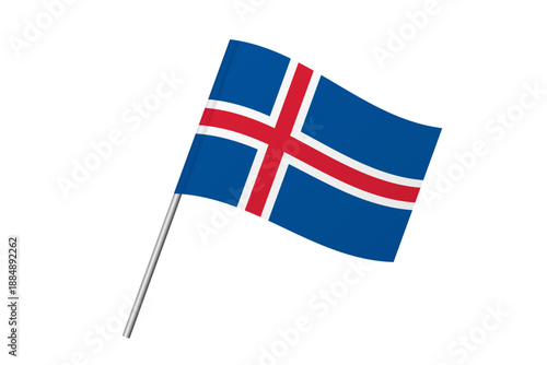 Iceland flag - wavy stick flag of country, cultural identity and heritage. Represents national pride and unity. Vector flag isolated on white background.