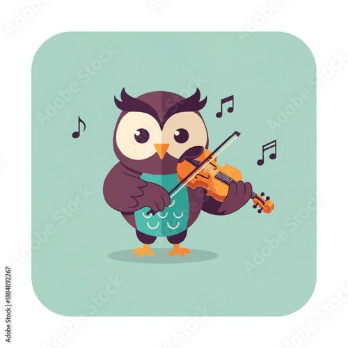 Cartoon Owl Playing Violin Music.
