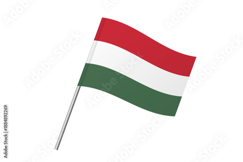 Hungary flag - wavy stick flag of country, cultural identity and heritage. Represents national pride and unity. Vector flag isolated on white background.