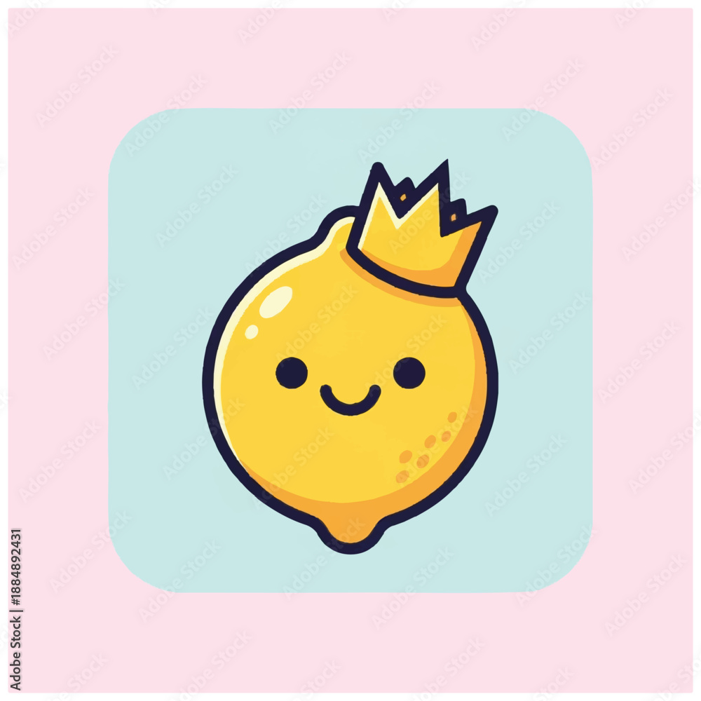 Obraz premium Cartoon Lemon Character with Crown Smiling.