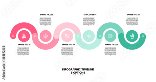 6-option timeline flow infographic for business report illustration templates. Vector editable eps