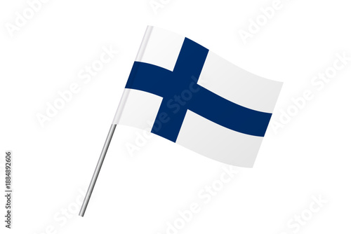Finland flag - wavy stick flag of country, cultural identity and heritage. Represents national pride and unity. Vector flag isolated on white background.