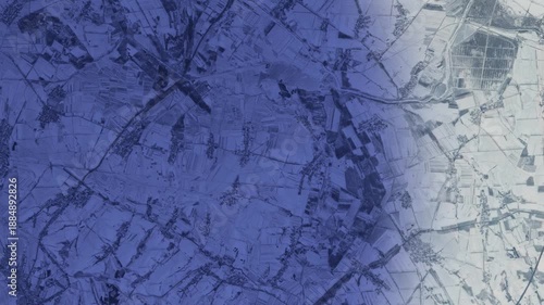 Snow covered agricultural landscape at dawn, sunrise time lapse animation based on Nasa imagery