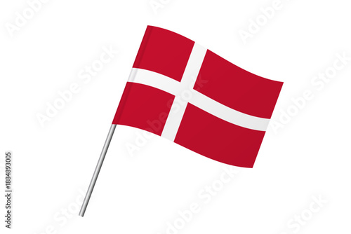 Denmark flag - wavy stick flag of country, cultural identity and heritage. Represents national pride and unity. Vector flag isolated on white background.