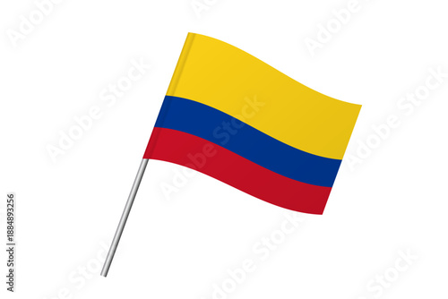 Colombia flag - wavy stick flag of country, cultural identity and heritage. Represents national pride and unity. Vector flag isolated on white background.