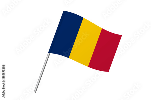 Chad flag - wavy stick flag of country, cultural identity and heritage. Represents national pride and unity. Vector flag isolated on white background.