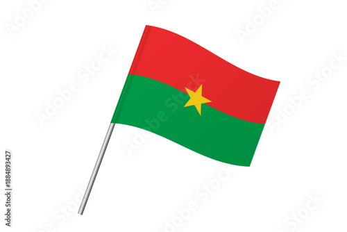 Burkina Faso flag - wavy stick flag of country, cultural identity and heritage. Represents national pride and unity. Vector flag isolated on white background.