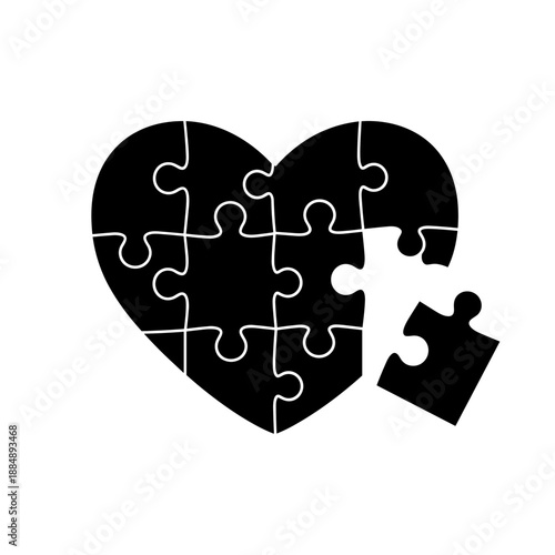 Black Heart Shaped Jigsaw Puzzle Pieces.