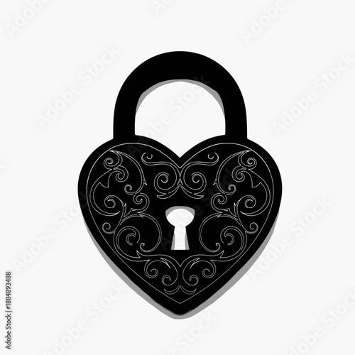 Black Heart Shaped Padlock with Ornate Details.