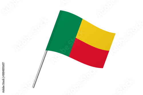 Benin flag - wavy stick flag of country, cultural identity and heritage. Represents national pride and unity. Vector flag isolated on white background.
