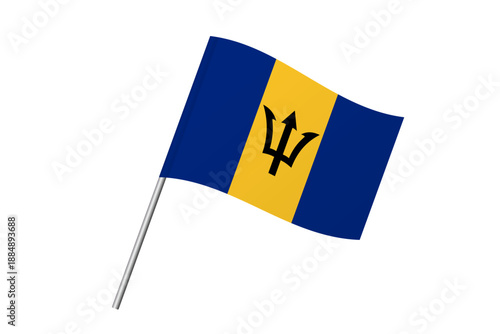 Barbados flag - wavy stick flag of country, cultural identity and heritage. Represents national pride and unity. Vector flag isolated on white background.