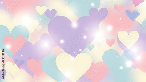 Abstract Background of Colorful Pastel Hearts with Glowing Sparkles