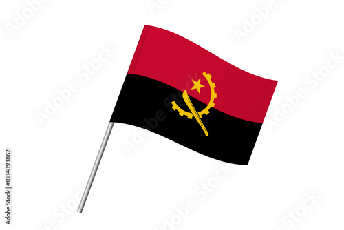 Angola flag - wavy stick flag of country, cultural identity and heritage. Represents national pride and unity. Vector flag isolated on white background.