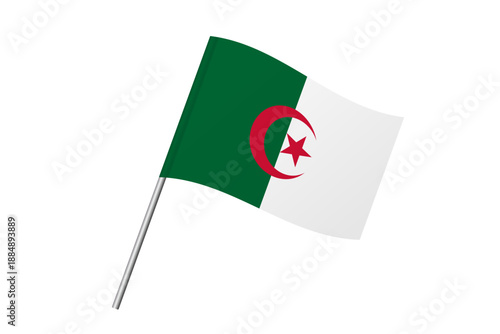 Algeria flag - wavy stick flag of country, cultural identity and heritage. Represents national pride and unity. Vector flag isolated on white background.