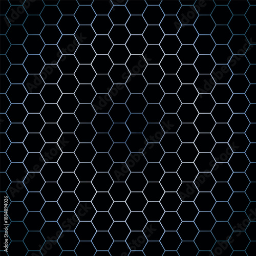 Abstract dark hexagonal grid pattern background with metallic lines. a dark honeycomb silver  grid pattern.