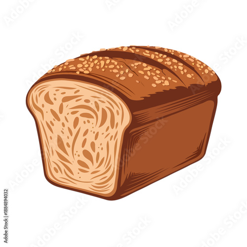 Freshly baked loaf of bread isolated on white background, Vector, illustration