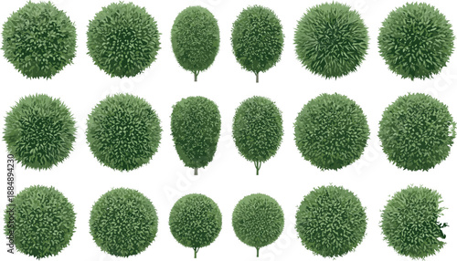 Adobe Stock Title Collection of green tree and shrub canopies in top view isolated on white background for landscape design architectural visualization garden plans and nature maps
