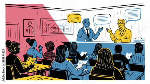 Illustration of Diverse Classroom with Engaged Students and Teachers