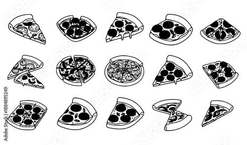 Pizza slice outline doodle vector icons