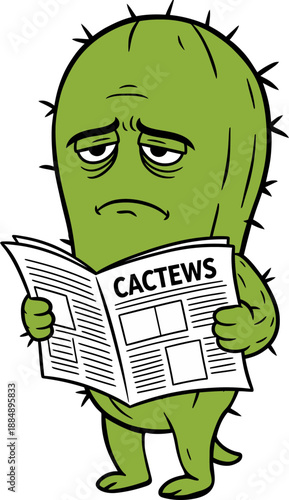 Grumpy cactus reading newspapers