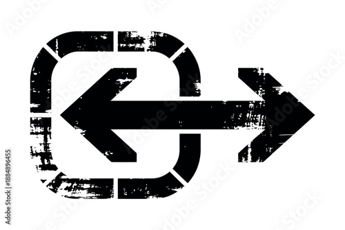 A black and white image of a distressed arrow symbol on a plain background