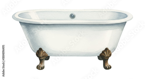 Elegant white clawfoot bathtub with antique bronze feet a classic vintage bathroom fixture watercolor illustration