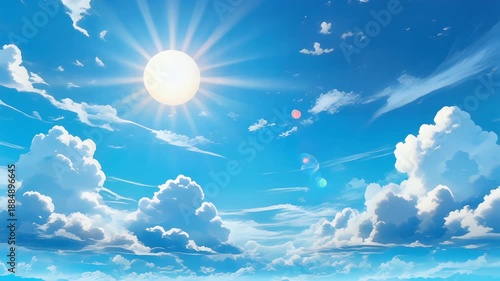 Bright Sunny Day with Fluffy Clouds in a Blue Sky