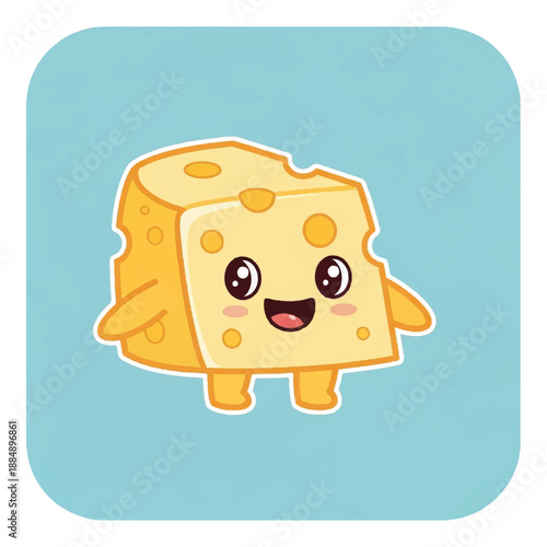 Cartoon Cheese Character with Happy Expression.