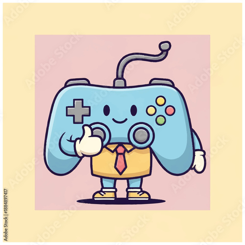 Cartoon Game Controller Character with Joyful Expression.