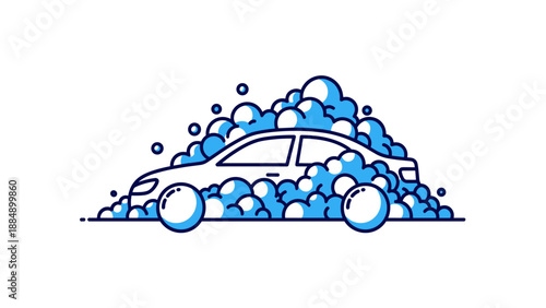Car Wash Service Icon - Clean Automobile with Soap Bubbles.