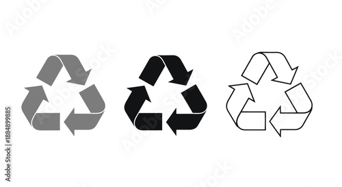 Set of three recycling symbols in different shades representing environmental sustainability.